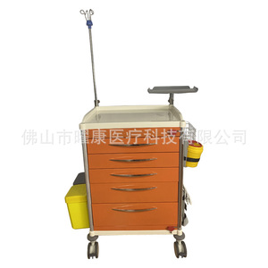 Chariot d'urgence Yao Kang YK-ET007 Orange en ABS, chariot de soins multifonctionnel avec support pour perfusion et 4 roues pivotantes - Product Image 1