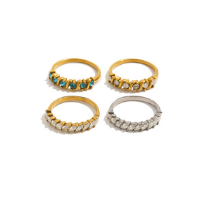 Anillo de Dedo de Acero Inoxidable con Incrustaciones de Circonio, Chapado en Oro de 18K, Anillo Apilable para Mujer, Joyería Moderna para Fiestas - Product Image 5