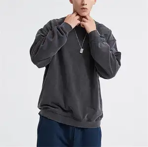 블랭크 500gsm 블랙 빈티지 크루 넥 도매 커스텀 로고 대형 크루 넥 조난석 산성 워시 인쇄용 스웨트 셔츠
