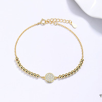 Bracelet élégant en argent sterling S925 avec zircon pavé, médaillon, perles, cadeau de Noël pour femmes, plaqué or 18 carats/platine, vente en gros