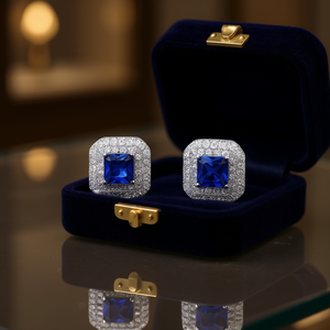 Pendientes de Zafiro para Mujer E1053, Corte Princesa, Engaste de Garra, Joyería Fina Clásica Geométrica - Product Image 2