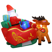 Decoración Navideña Inflable de Plástico de 6 Pies, Forma Irregular, para Interiores/Exteriores, con Luces LED de Colores, Trineo de Papá Noel con 2 Renos