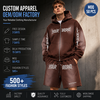 Ensemble sweat à capuche et short personnalisé en polyester épais, fermeture éclair, style streetwear, tenue assortie, fabricant OEM ODM sous marque privée