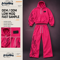 Ensemble sweat à capuche rose et pantalon ample pour homme, avec motif flamme, style streetwear urbain, OEM ODM