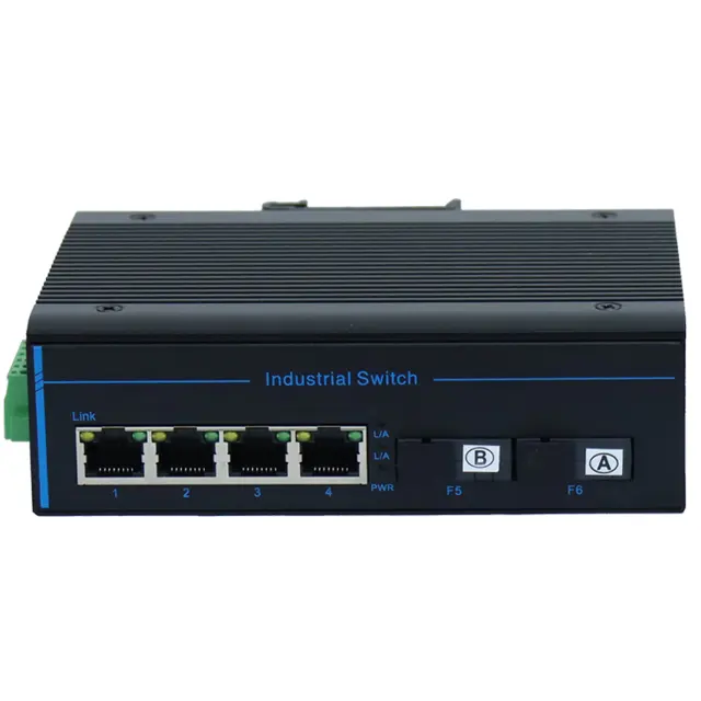 Sıcak satış endüstriyel SFP RJ45 Ethernet medya dönüştürücü 10/100Mbps 4 ağ bağlantı noktası 2 SFP DIN ray Fiber optik alıcı verici
