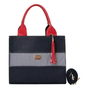 Sac fourre-tout décontracté pour femme Fana, en cuir PU rayé, avec fermeture à rabat, sangle chaîne bleue, sac à main classique pour usage quotidien - Product Image 1