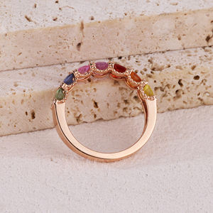 แหวนเพชรธรรมชาติสีโรสโกลด์18K ประดับแซฟไฟร์หลากสีตัดมรกตทำจากทองธรรมชาติสำหรับเป็นของขวัญวันเกิด - Product Image 6