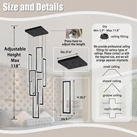 Lustre moderne noir, luminaire pour plafond haut, idéal pour salon, escalier, villa