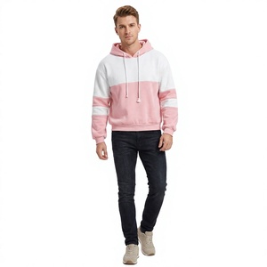 Sweat-shirt polaire à capuche oversize, color block rose et blanc, en coton tricoté, coupe décontractée et ample, unisexe, hiver - Product Image 4