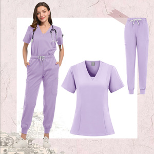 Women's Scrub Set V-Neck Short Sleeve Top And Pants Moisture Wicking Hospital Uniforms For Nurses Surgeons Split Set - Product Image 1