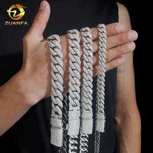 Мужская цепочка Cuban Link из серебра 925 пробы с муассанитом, инкрустированная камнями, в стиле хип-хоп, 12 мм, 15 мм, 18 мм, 20 мм - Product Image 6