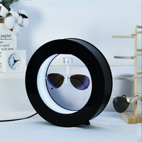 Expositor Magnético Flotante de Acrílico para Gafas, Redondo, Negro, con Iluminación Blanca, Giratorio, para Exhibición de Lentes de Sol