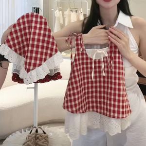 Child Star Circle Red Plaid Spaghetti Strap Dress Breathable Girls Summer Vest Dress - Product Image 3