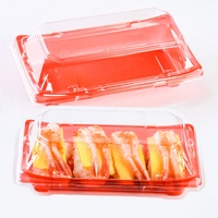 Boîte à sushi rouge personnalisée en usine, emballage en blister recyclable, livraison de nourriture de restaurant, conteneur à sushi jetable avec couvercles