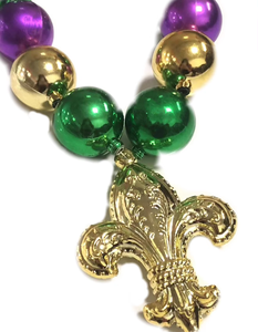 Jumbo Mardi Gras Bead Fleur De Lisパープルグリーンゴールドネックレスエコフレンドリーパーティーネックレスフェスティバルデコレーション - Product Image 3