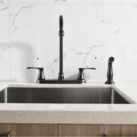 Robinet de cuisine en laiton avec cartouche céramique, deux poignées, arc haute, eau chaude et froide, finition bronze antique, avec douchette