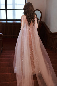 S1661R New Summer Style Long Banquet Temperament Lady Host <b>pink</b> Starry Sky Evening Dress - Product Image 4