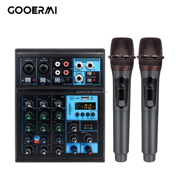Wireless Microphone System with 4-CH USB Audio Mixer 48V Phantom Power FX Headphone Out USB Recording for Streamers
