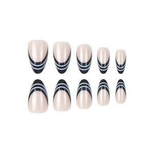 <span class=keywords><strong>Uñas</strong></span> Postizas de Almendra con Diseño Francés en Blanco y Negro, 30 Piezas - Product Image 2