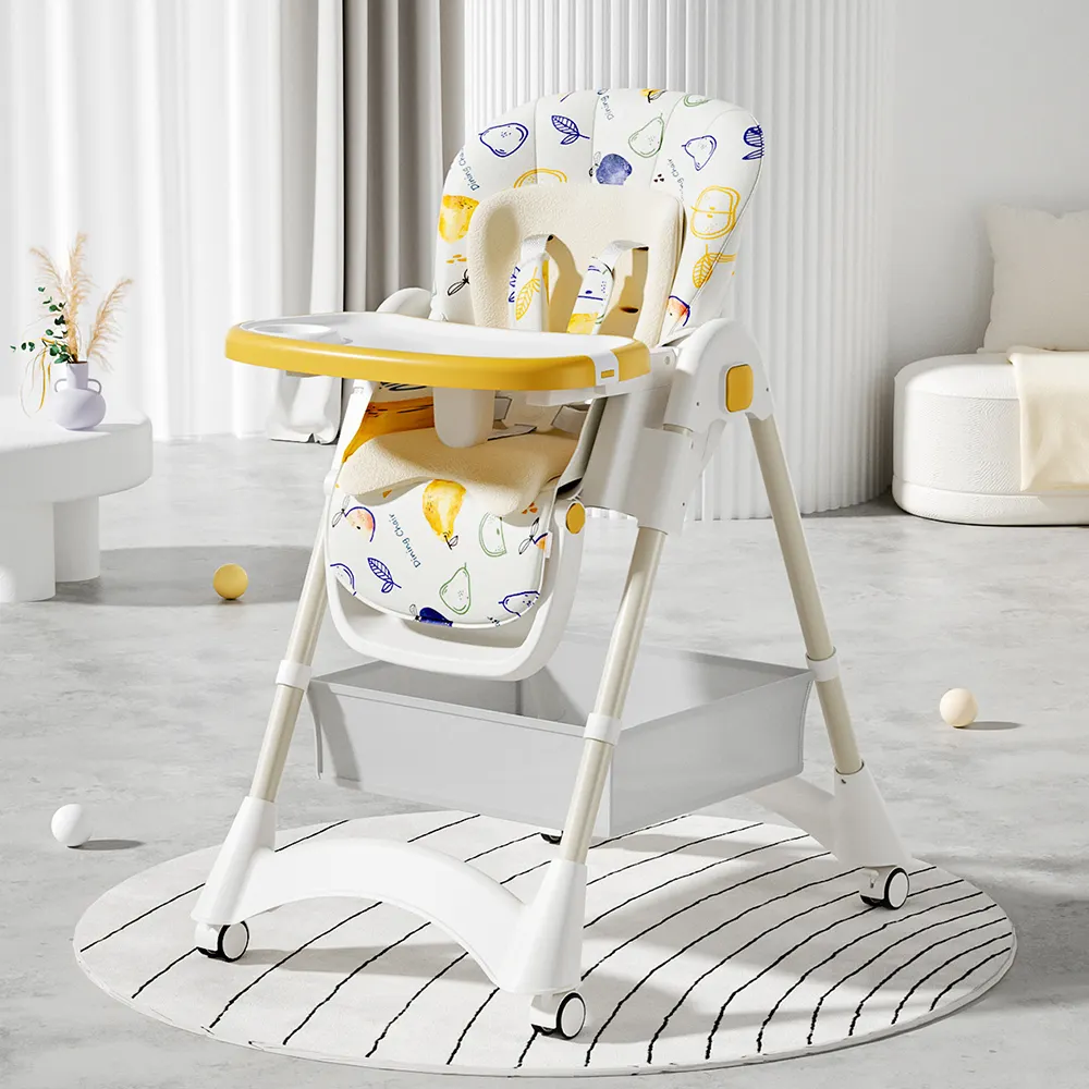 New Arrivals Multi-Function Modern OEM Foldable Plastic Portable Baby Dining Feeding High Chair with Wheel