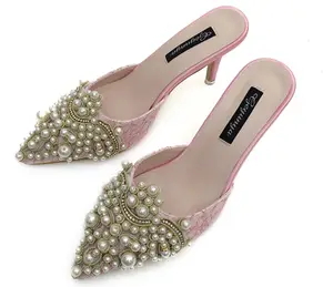 Wholesale Fashionable and elegant ladies mesh pearl pumps shoes women high heels sandals sexy