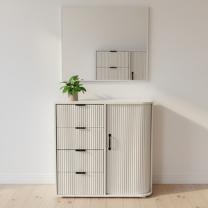 Buffet moderne écologique avec porte coulissante, 4 tiroirs, bois rainuré, table de bar à café, cuisine, <span class=keywords><strong>salon</strong></span> - Product Image 4