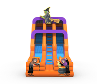 Château gonflable maison hantée avec toboggan, structure de jeu gonflable avec obstacles et toboggan, toboggans gonflables d'Halloween