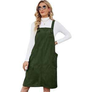 Women's Corduroy Jumper Overall Pinafore Midi Dress With Pockets Natural Waistline Casual Daily Wear - Product Image 5