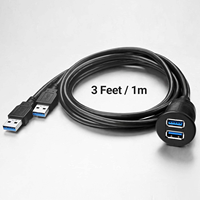 Câble d'extension double USB 3.0 étanche à montage encastré mâle-femelle, cordon de charge rapide 3A pour tableau de bord de voiture ou bateau, 1M
