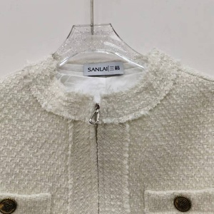 OUDINA <span class=keywords><strong>Abito</strong></span> Midi in <span class=keywords><strong>Tweed</strong></span> Personalizzato all'Ingrosso con Elegante Collo Tondo, Cerniera e Pieghe per Donne - Product Image 2