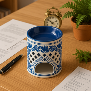 Biểu Tượng Tùy Chỉnh Vẽ Tay Gốm Màu Xanh Sáp Tan Chảy Tinh Dầu Burner Hà Lan Hương Thơm Khuếch Tán Nến Chủ Hương Khuếch Tán - Product Image 1