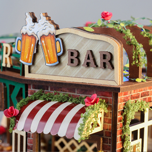 Kit de puzzle en <span class=keywords><strong>bois</strong></span> 3D rétro pour adultes, modèle de maison de taverne miniature avec éclairage LED, décoration d'étagère - Product Image 4