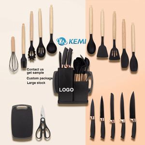 Kaimi Hot Sale 19 Pieces Silicone <b>Kitchen</b> <b>Accessories</b> Cooking Tools <b>Kitchen</b> Spatula Utensils Sets With Wooden Handle - Product Image 1