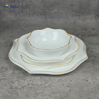 Service de table élégant en verre opale à bord doré, 24 pièces, assiettes et bols en verre blanc en forme de fleur, pour mariage, hôtel, banquet, décoration de table