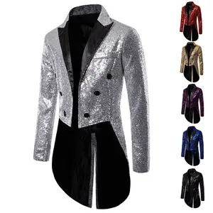 Cá Tính Xu Hướng Của Người Đàn Ông Kim Loại Sequin Câu Lạc Bộ Đêm Tailcoat Đỉnh Ve Áo Sáng Bóng Cầu Vồng Sequin Tuxedo Áo Khoác