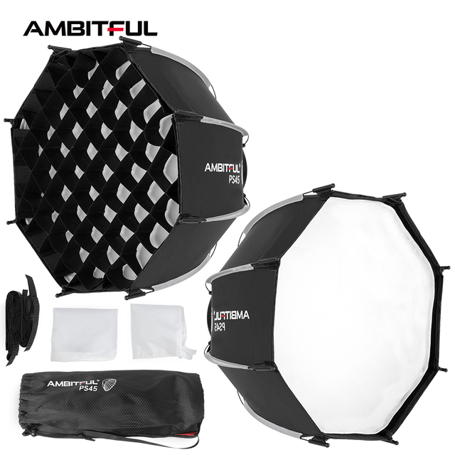 AMBITFUL PS30/45/50cm Mini Quickly Release Bowens Mount Softbox + Honeycomb Grid Portable Outdoors Softbox for Flashes LED Light