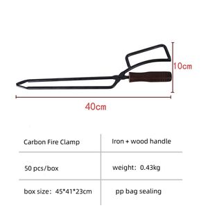 Pinces à <span class=keywords><strong>bois</strong></span> de chauffage extérieures/intérieures en métal robuste, <span class=keywords><strong>pince</strong></span> à manche en <span class=keywords><strong>bois</strong></span> pour barbecue de camping - Product Image 2