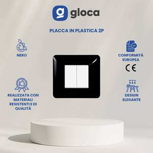 Plaque d'interrupteur mural en plastique Gloca 2P, 2 modules, noire, installation facile, compatible avec Matix - Product Image 3