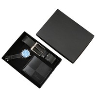 Set Hadiah Pria Mewah Jam Tangan Quartz Sabuk Gesper Pin Dompet Kotak-kotak Kemasan Elegan Hadiah Ideal untuk Ayah Hari Jadi Hari Ayah