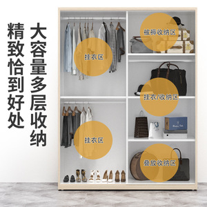 Steel Wood Grain Metal Wardrobe Sliding Door <b>Lockable</b> Bedroom <b>Storage</b> <b>Cabinet</b> Large Size - Product Image 2