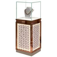 Présentoir à bijoux moderne en bois, vitrine autoportante en verre avec éclairage LED pour boutiques de détail