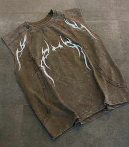 Camiseta sin mangas MZN para hombre, estilo vintage, lavado ácido, estampado <span class=keywords><strong>tribal</strong></span> de llamas, camiseta muscular, ropa urbana - Product Image 2