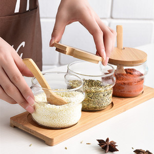 Bán Buôn Nhà Bếp <span class=keywords><strong>Jar</strong></span> 3Pcs Lọ Thủy Tinh Đặt 260Ml Thủy Tinh <span class=keywords><strong>Container</strong></span> Khô Thành Phần Gia Vị <span class=keywords><strong>Jar</strong></span> Với Nắp Tre Muỗng - Product Image 5