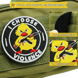 Patch personnalisé « I Choose Violence Duck » brodé de 3 pouces, avec fixation auto-agrippante, applique tactique ronde noire et jaune - Product Image 5