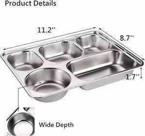 Bandeja Rectangular Desechable de Acero Inoxidable Pulido de 5 Secciones para Adultos, Comedores Exigentes, Regreso a Clases y Fiestas - Product Image 3