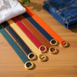 Cinturón de cuero PU con diseño de cuadros finos, 7 cm x 110 cm, para hombre y mujer, accesorio de moda - Product Image 2