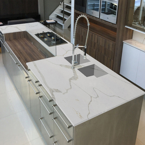 Dalles de pierre artificielle grand format 5003 Silk Road, design moderne blanc, quartz poli imprimé Calacatta, pour comptoirs de cuisine d'hôtel - Product Image 4