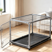 Cage pour chien en fer à coins arrondis, design simple et robuste, porte à loquet unique sécurisé, finition thermolaquée gris-argent, nettoyage amovible