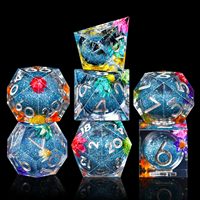 Tepi tajam 16mm Set dadu RPG naga penjara Resin 7 buah D20 D12 D10 D8 D6 D4 kotak ikan cairan inti polihedral kotak ikan DND