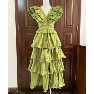 <span class=keywords><strong>Robe</strong></span> <span class=keywords><strong>longue</strong></span> <span class=keywords><strong>d</strong></span>'été pour femme, style luxe léger, nouvelle collection, col en V, manches volantées, brodée et à bords superposés - Product Image 2
